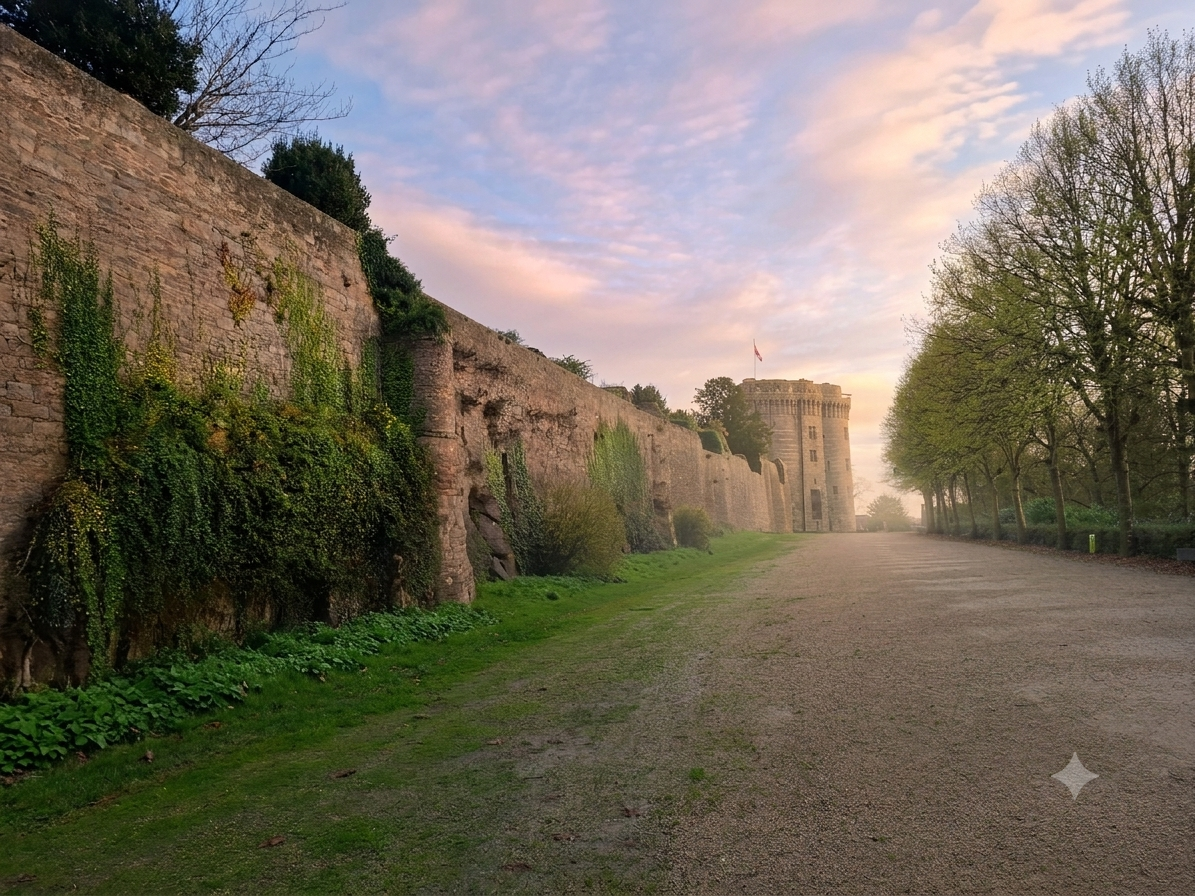 Remparts de Dinan et son château vus depuis les petits fossés pendant la randonnée contée 